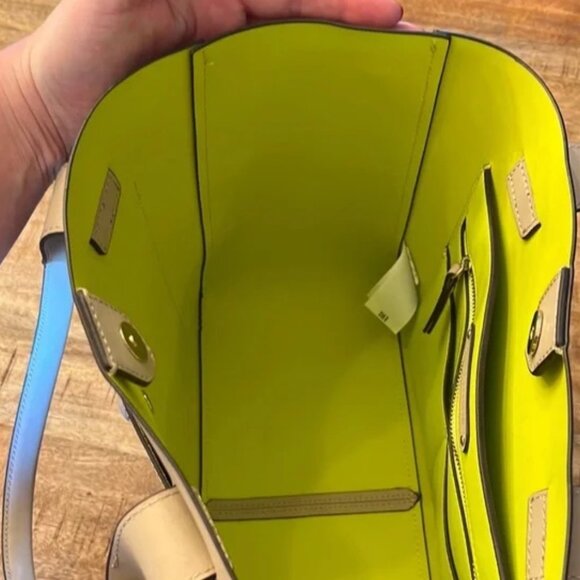 Banana Republic Leather Large East-West Tote Taupe With Lime Interior L/N - Picture 11 of 12